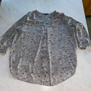NYDJ GRAY floral print button silky blouse top shirt xl